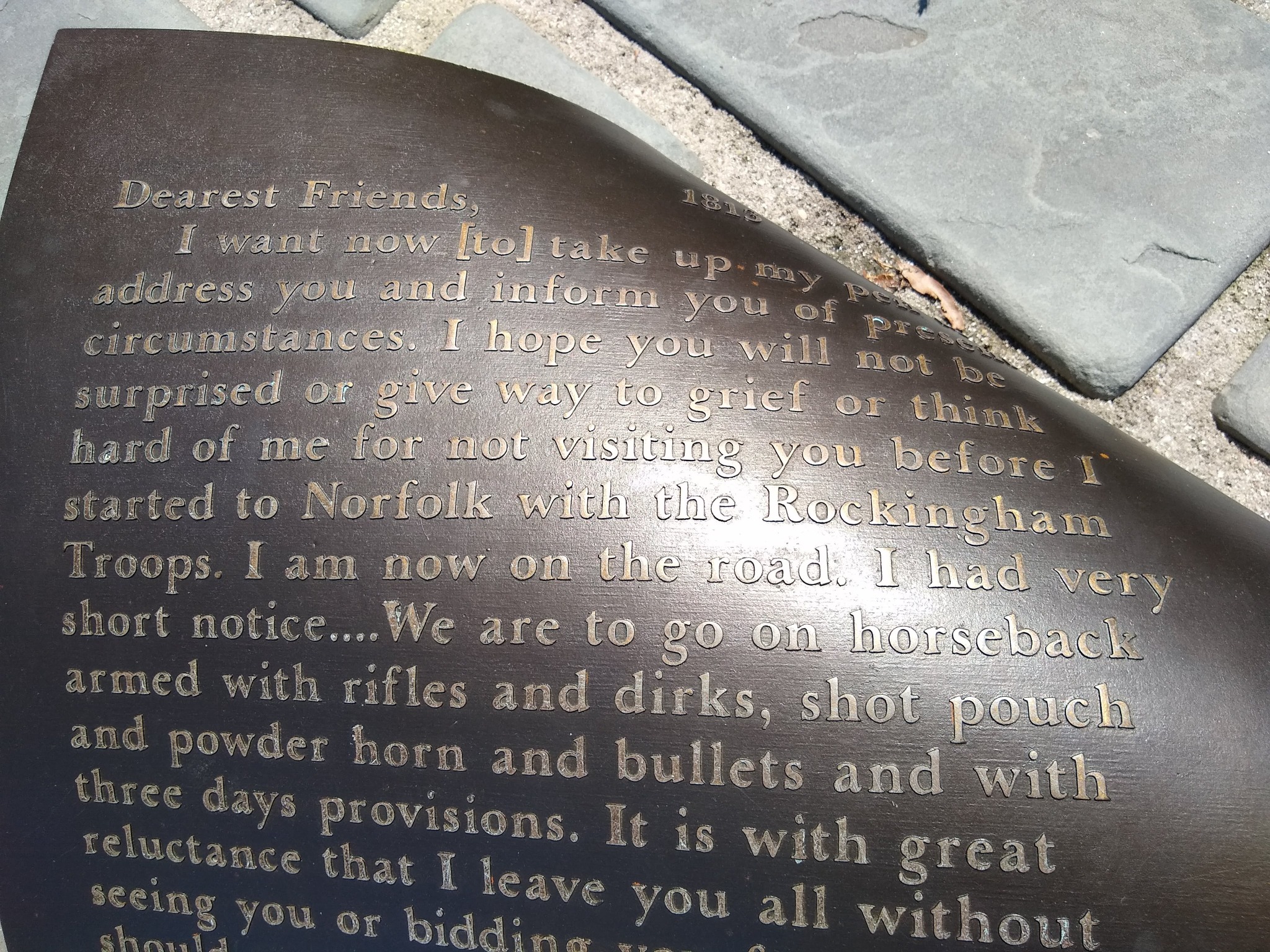 Bronze memorial letter from Alexander Ogg, Jr., 1813